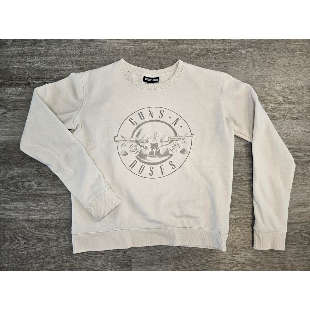 Cotton On Guns N Roses Graphic Sweatshirt Cream Crewneck Band Tee Style 270423
